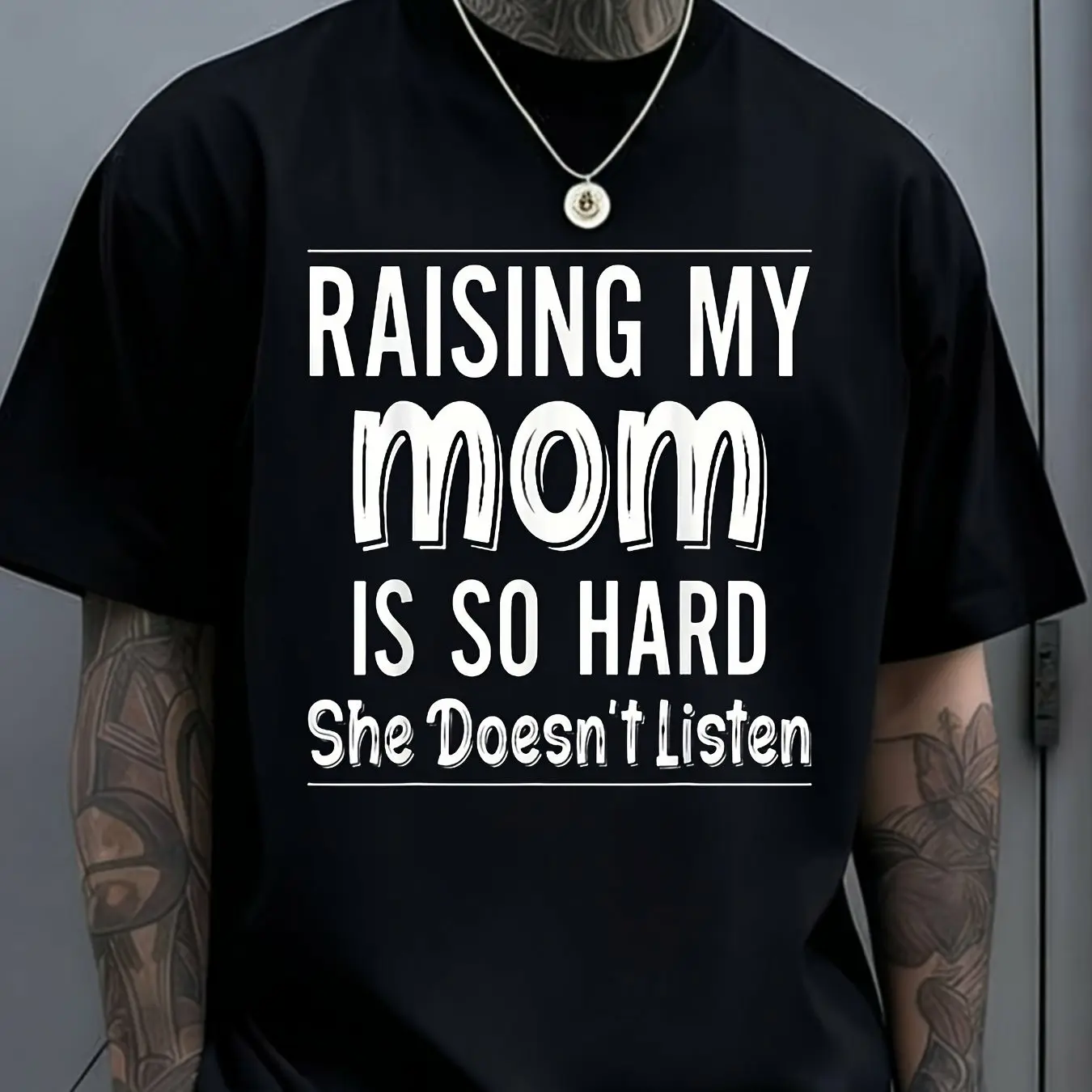 Women's Funny "Raising My Mom Is So Hard She Doesn't Listen" Mom Quote T-Shirt, Breathable Sweat-Wicking Soft Top, Suitable for Daily Commutes, Lounging at Home, Tshirt