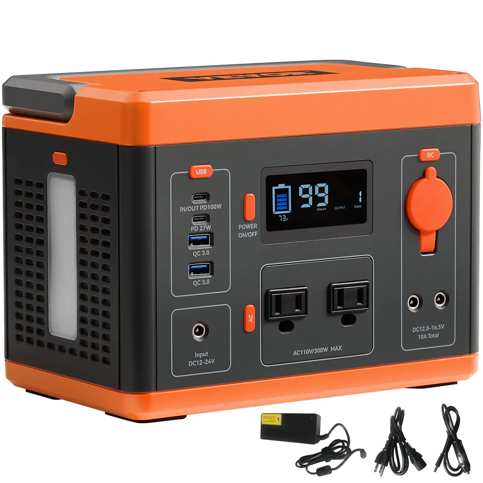 VEVOR Portable Power Station, 296Wh, Backup Lithium-ion Battery Solar Powered Generator, 300W(Peak Power 600W) Pure Sine Wave AC Outlet, USB QC3.0 LED