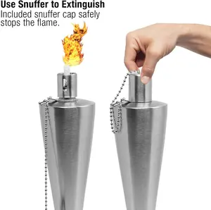 Sorbus Matney Tiki Torch Set - 2-Pack Stainless Steel Torches 5 ft Long for Garden Patio Décor Silver Cone Fire Pit Set with Snuffer Cap & Adjustable Height for Outdoor Use
