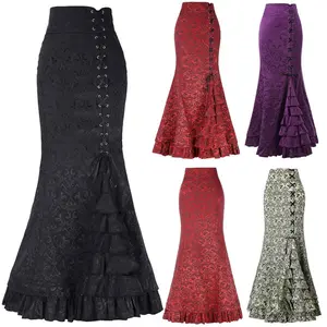 Skirt Bodycon Ruffle Women Punk Style Jacquard Mermaid Skirt Fashion Halloween Gothic Victorian Steampunk Long Bodycon Ruffle