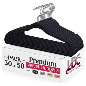 Lux Decor Velvet Hangers Pack of 30 or 50 - Luxury Non-Slip Flocked Clothes Hangers with 360 Rotatable Hook- Heavy Duty Space Saving Hanging Organizer