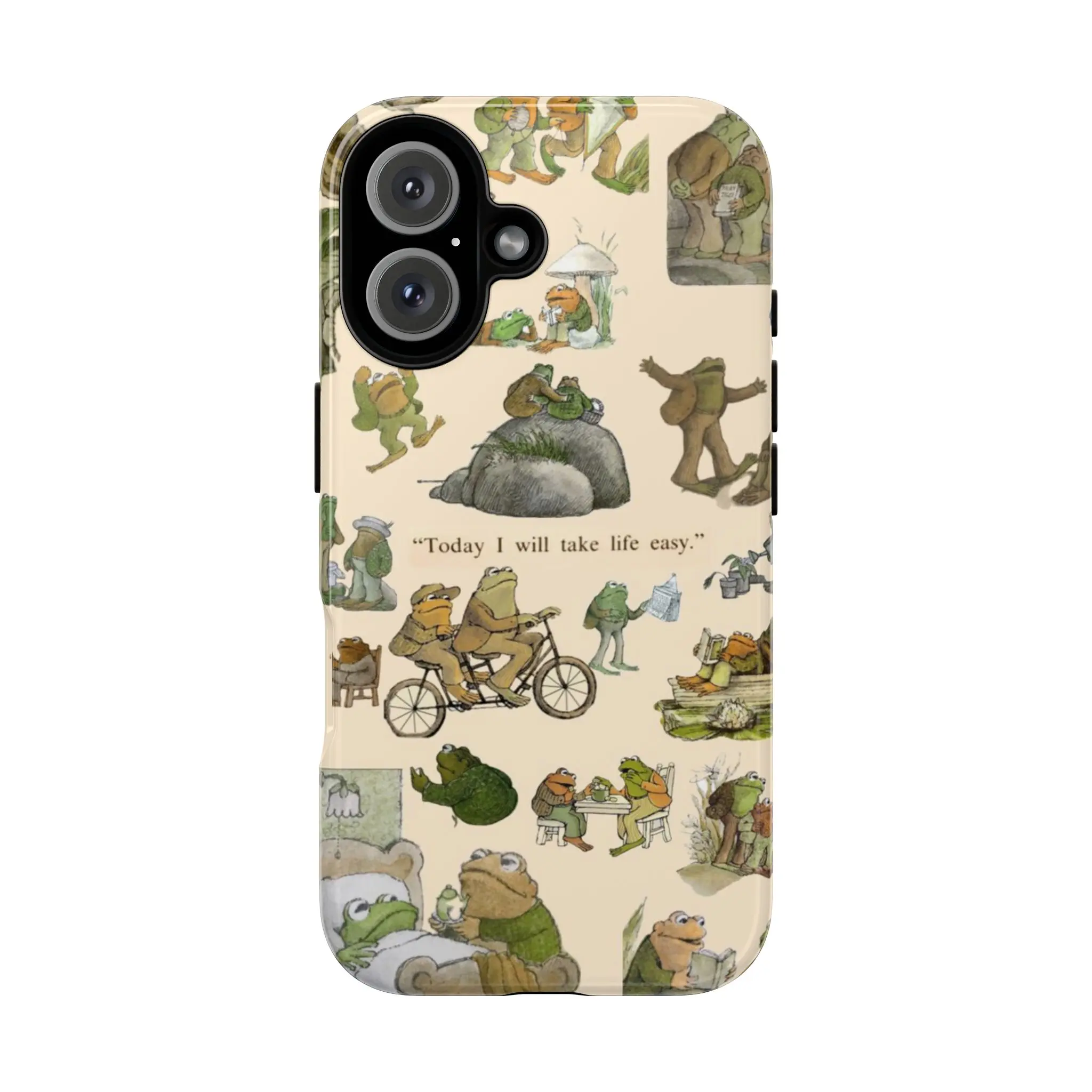 Frog and Toad Durable Polycarbonate Smartphone-Cellphone Protective Casing - Cute Vintage Cartoon Design, "Today Will Take Life Easy" Quote, Camera Protection, Shockproof Shell, Mobile Accessory Gift for Friends