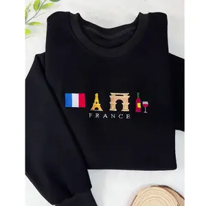 France Embroidered Sweatshirt – Minimalist Paris Sweatshirt, French Travel Gift, Preppy Aesthetic Sweater for Paris Lovers