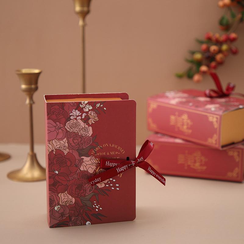 1pc Book Shape Gift Box Ith Ribbon Paperboard Candy Chocolate Present Packaging Box For Wedding Birthday Mother's Day