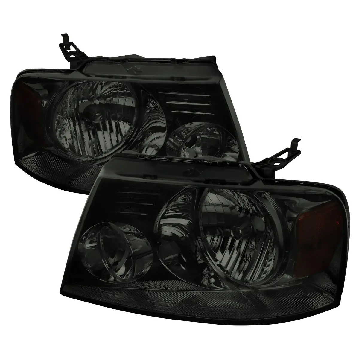 2004-2008 F-150/ 2006-2008 Mark LT Replacement Crystal Headlights w/ Amber Reflector (Chrome Housing/Smoke Lens) 2004-2008 F-150/ 2006-2008 Mark LT Replacement Crystal Headlights w/ Amber Reflector (Chrome Housing/Smoke Lens)