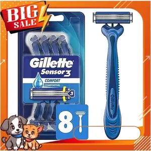 Gillette Sensor3 Comfort Disposable Razors for Men, 8 Count, Lubrastrip Glides Easily Over Your Skin