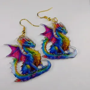 Dragon Earrings Nickel Free Handmade Book Lovers Acrylic Trendy Jewelry