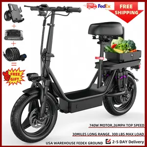 [GQ8]Reliable Detachable 740W Electric Scooter with 48V 15Ah Battery, 30Miles Range, 10 Shock Systems, Convenient storage box, Dual Suspension,LCD Display， Supports 300Lbs Load, Free Accessories & Full Customer Service Guarantee，Essential for commuters