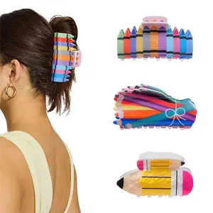 3Pcs Hair Claws Clips for Women Cute Pencil Funny Claw Clips Back to School Appreciation Teacher Hair Clips