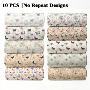 10PCS Boho Spring Butterfly Fabric, 23x55cm (9x22in) Classic Floral & Butterfly Pattern Quilting Fabric for Romantic Spring Decor, DIY Quilting & Sewing Crafts
