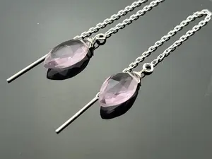 Amethyst Threader Earrings • 925 Sterling Silver Ear Threads • February Birthstone Jewelry • Minimalist Purple Gemstone