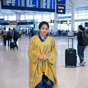 Tiara Adire bubu and trouser - Vibrant Yellow and Blue Ensemble for Travel Style 2XL(XXL)