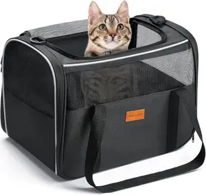 BELAL SAADAT Soft Cat Carrier - Portable Pet Carrier for Small or Medium Cats, Pack-1- 14lbs, Plastic Airline Approved Cat Carrier  (Black)