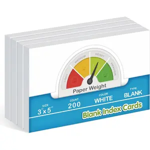 200 Count Blank Index Cards 3x5 Inch Heavyweight, No Bleed-Through, Double Side Unlined, 74 lb. Cover Weight, White