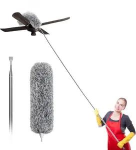 Extra-Long Dusters with Extension Pole 100-inch for Cleaning, Bendable Microfiber Head Washable Ceiling Fan Duster for High Ceilings, Furniture