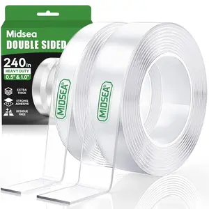 Double Sided Tape Heavy Duty 240" L x 1"/0.5" W Removable Waterproof Clear Nano Mounting Tape for Picture Hanging Wall Decor Rugs & Posters Indoor Outdoor