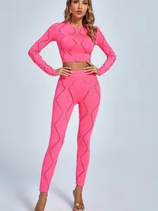 Hollow-out Crop Tops Pants Sets Clothes Crewneck