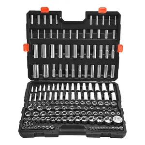 summervibes VEVOR Socket Set, 163 Pieces, 3/8 1/4 1/2 inch Drive Socket Tool Set, SAE and Metric, Deep and Standard, Mechanic Tool Kit with Storage Case, Chrome Plated CR-V Alloy Steel, for Automotive Repair