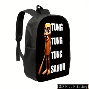 TUNG TUNG TUNG Minimalist Backpack with Cartoon Character Print - Lightweight Large Capacity Foldable Daypack, Adjustable Straps & Side Pockets for School, Travel, Commuting