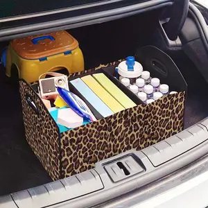 Leopard Print Multifunctional Car Storage Organizers, Car Storage Box, Foldable Trunk Organizer with Dividers, Automotive Cargo Holder, Vehicle Organizing Container