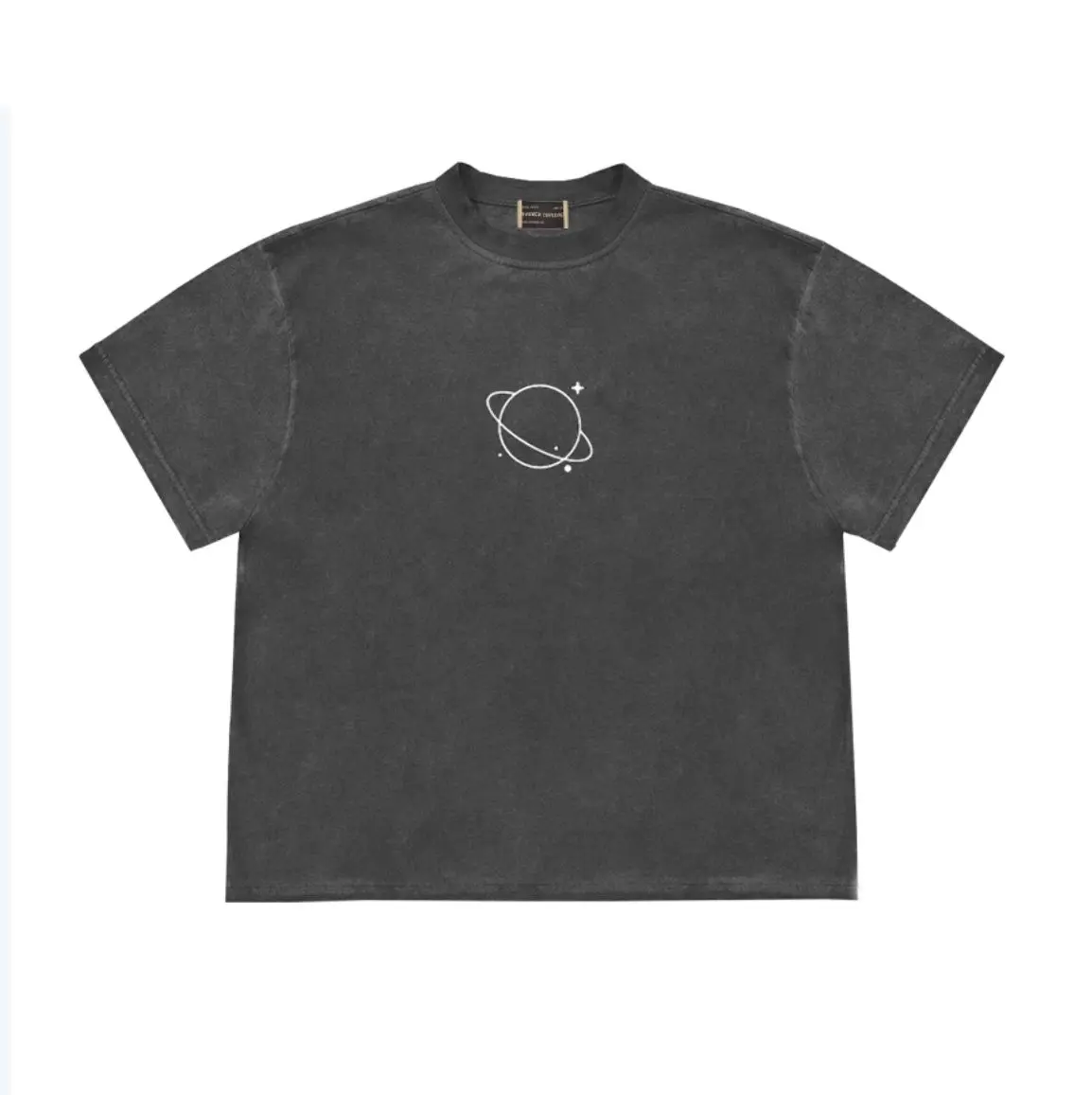 B-Minimalist Planet Graphic Tee Washed Charcoal Black Vintage Style Oversized T-Shirt Streetwear Unisex Pure Cotton Top Thick Premium Drop Shoulder Saturn Graphic T Shirt Cute Outer Space Aesthetic Shirt Celestial Galaxy Minimalist Line Art Tee