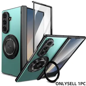 Premium Integrated Case & Film with 360° Rotating Bracket Magnetic Foldable Phone Case, compatible with Samsung Galaxy Z Fold 7, Z Fold 6, Z Fold 5, Z Fold 4 and Z Fold 3,front screen protector, shockproof protective cover, Accessories