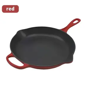 Le Creuset Enamel Cast Iron Skillet, 26 Cm, Volcano Color, Durable Cooking Pot with Auxiliary Handle and Dual Pour Spouts