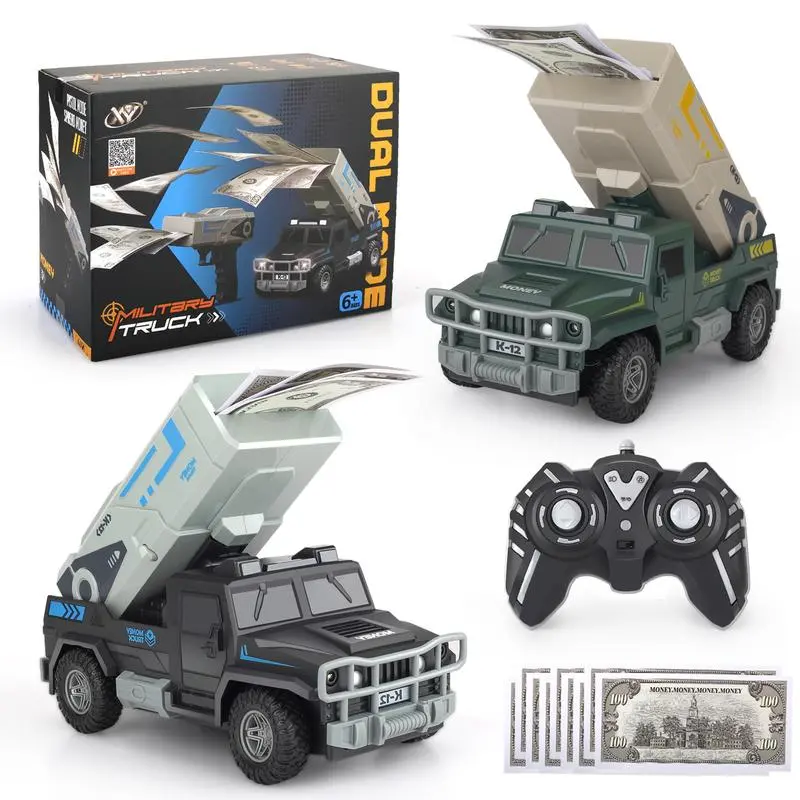 2.4G RC Cash Sprayer Car & Gun Set - Unisex 10+ Years Electric Toy with 2 Light Modes, 4 Music Modes, Automatic Blaster - Remote Control Car for Parties, Weddings - Birthday Gift
