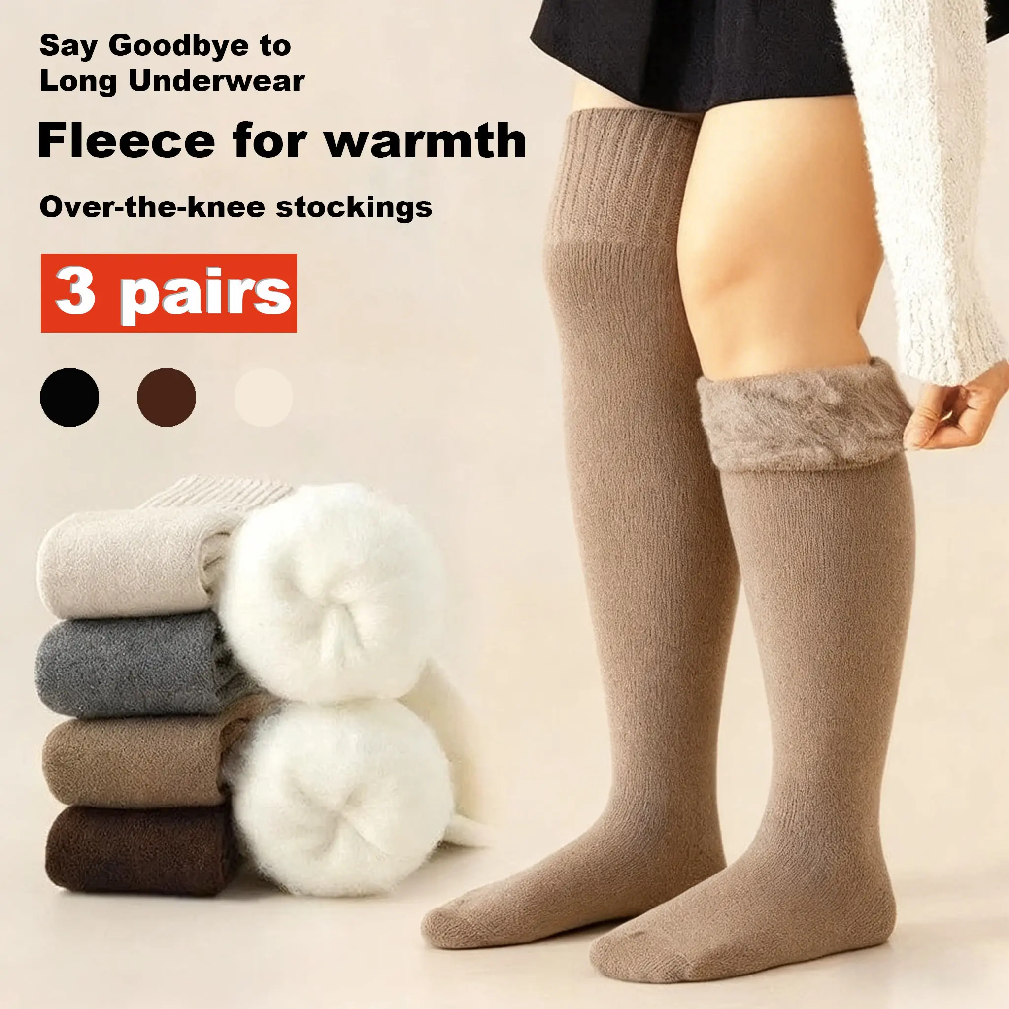 Women's Solid Knee High Socks - Basic, Extra Thick Terry-Lined Fleece-Like, Fall-Winter Warm Support Socks (Machine Washable, Warmer Than Thermal Underwear) Thighhighs Thigh High Stockings