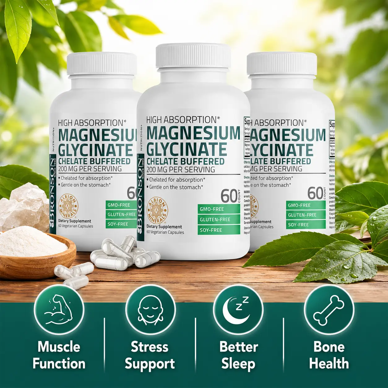 Magnesium Glycinate 200mg Edible Capsules - Chelated High-Absorption Mineral Supplement, GMO-Free, Gentle on Stomach, Gut Support, Unflavored, Supports Relaxation & Sleep, 60 Vegetarian Capsules, Magnesium Glycinate Capsules Mineral Supplements
