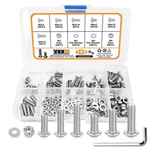 VKKM 156Pcs M3 M4 Hex Socket Button Head Screws Assortment Kit, 304 Stainless Steel Metric Machine Bolts with Hex Nuts Flat Washers & Allen Wrench, 6 Sizes M3x5/10/14 M4x5/10/14 for RC Car 3D Printer Furniture DIY Repair