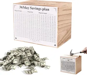 Piggy Bank for Kids and Adults, Wooden Money Saving Box for Cash, Unbreakable Piggy Bank for $10000 $5000 $3000 $1000 $800 $500 Target Money Saving Challenge.(Burly Wood) shandongchuangxin