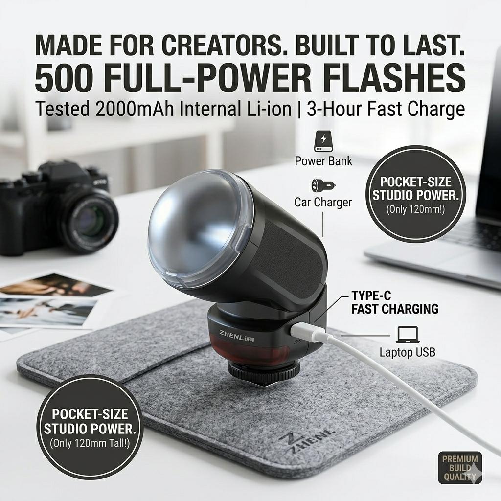 ZHENL Z1 Compact Round Head Camera Flash, Portable Fill Light for Photography & Vlog, 6500K Speedlight for Mirrorless DSLR, Universal Single Contact Hot Shoe Interface