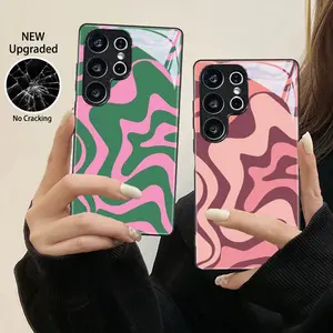 Luxury Striped Pattern Case For Samsung S23 S24 S21 S20 S25 FE S22 Plus Note 20 Ultra 5G Flexible Acrylic Glossy Phone Case