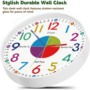 1 Piece Time Division Segmented Dial Round Plastic Frame Wall Clock, 8 Inch/ 12 Inch, Silent Movement Accurate Timing, Lightweight Wear-resistant, Plastic Dust Cover, Christmas Holiday Gift for Home Living Room Bedroom Office Hallway