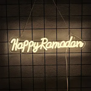 Happy Ramadan Neon Sign, Warm LED Neon Light Banner, Eid Mubarak Home Wall Decor, Yard Decoration, Festive Lighting