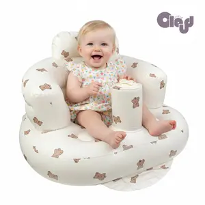Inflatable Baby Chair for Sitting Up, Baby Seat for Babies 3 Months and Up Summer, Blow Up Baby Floor Seat with Built in Air Pump-Cute Bear
