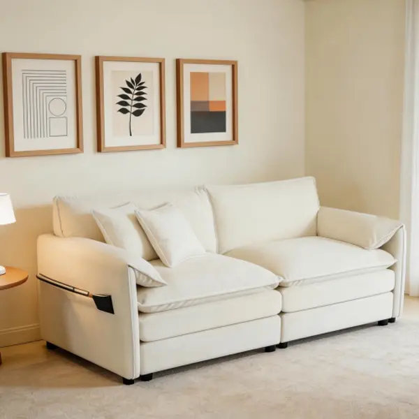 76." Deep Seat Loveseat Sofa, Oversized 2 Seater Chenille Sectional Cloud Couch, Modern Large Luxury Love Seat for Living Room Bedroom Apartment Office,Beige
