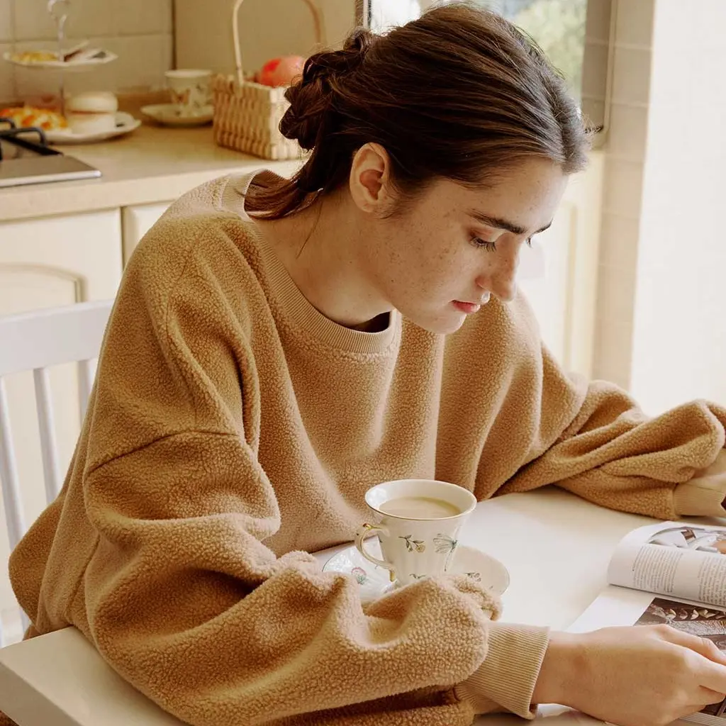 Fuzzy Puff-Sleeve Sweatshirt Comfy and soft-touch