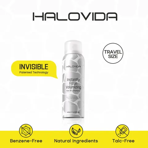 HALOVIDA Instant Fresh Volumizing Invisible Dry Shampoo Travel Size- Organic Cleansing Conditioner for Voluminous & Hydrated Hair, Absorbs Oils, Gentle Clarifying Shampoo(60ml)
