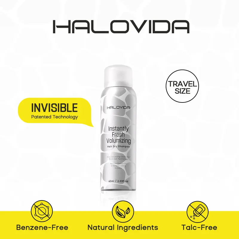 HALOVIDA Instant Fresh Volumizing Invisible Dry Shampoo Travel Size- Organic Cleansing Conditioner for Voluminous & Hydrated Hair, Absorbs Oils, Gentle Clarifying Shampoo(60ml)