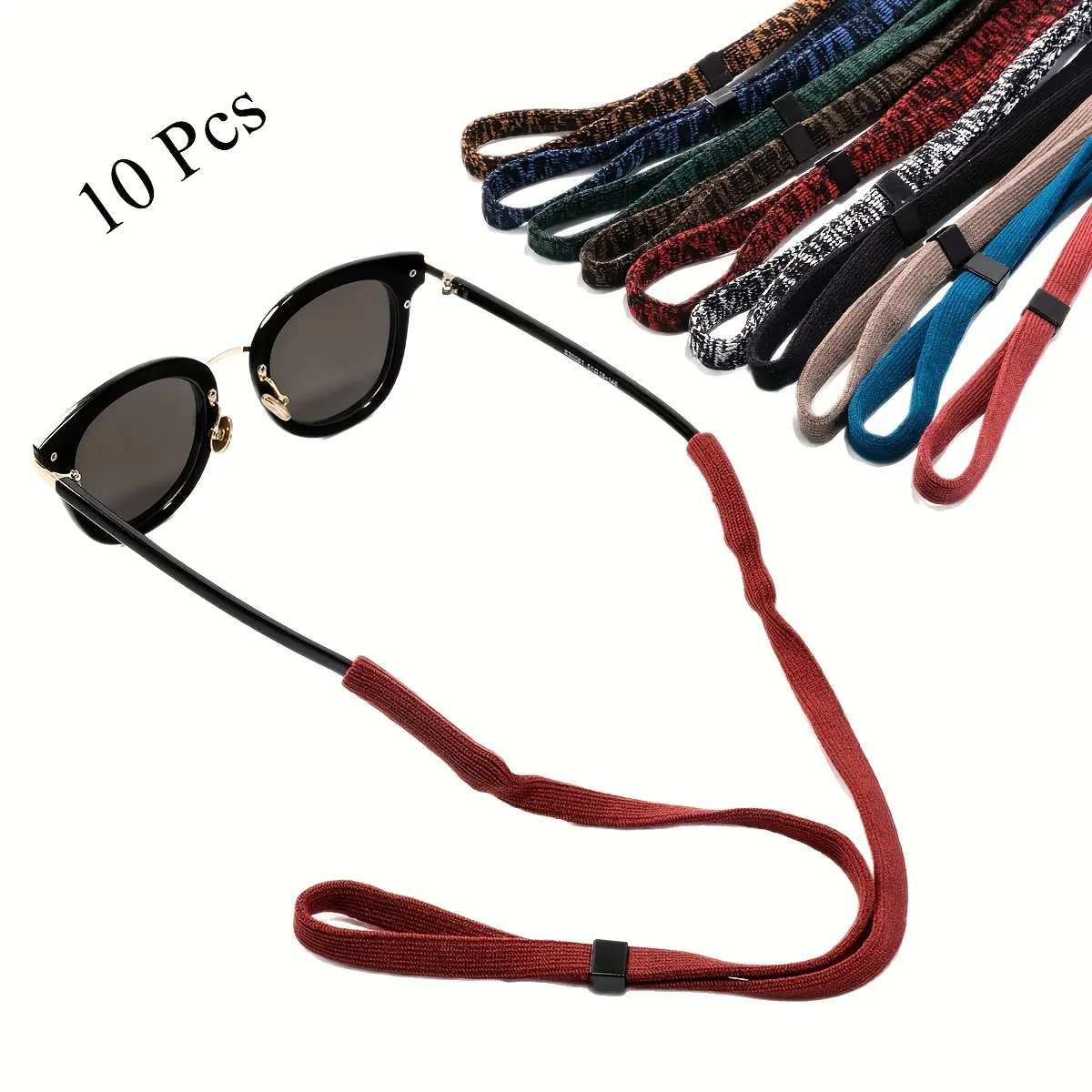 10pcs Unisex Sports Glasses Straps, Anti-Slip Polyester Eyewear Chains, Fashionable Accessory for Women, Durable & Comfortable, Assorted Colors