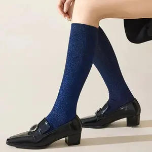 Women Girl Stockings Gold Silver Thread Sparkling Casual Below Knee Leg Pile Calf Socks Long High Student Crew Fashions Socks