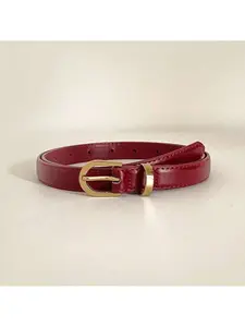 One Red PU (Polyurethane) Leather Casual Vintage-Inspired Elegant Women's Belt, Perfect For Everyday Wear, Work, Dating, Pairing With Jeans, Trousers, Skirts, Fall/Winter/Summer, School, Autumn, And Halloween. One Cubic