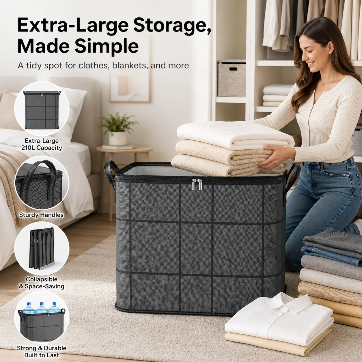 Extra Large Moving Bags with Backpack Straps & Reinforced Handles, Dust Resistant Storage Totes for Clothes, Bedding & Travel, Zipper Organizer for College Dorm, Closet & Home Storage