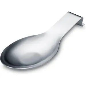 Matte Silver Stainless Steel Spoon Rest, Stove Top Spoon Holder and Pot Lid Holder, Holds Ladles Tongs Spatula, Dishwasher Safe, 1PC 9.5 Inch