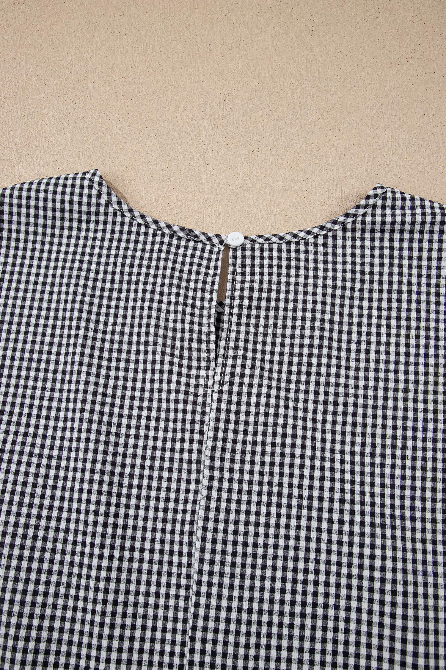 Plus Size XL-4XL Women’s Black Plaid Bow Decor Bell Sleeve Round Neck Jumper, Casual Everyday Vintage Plaid Pullovers for Women, Cute Preppy Flowy Sweaters, Chic Boho Aesthetic Long Sleeve Tops, Relaxed Fit Apparel