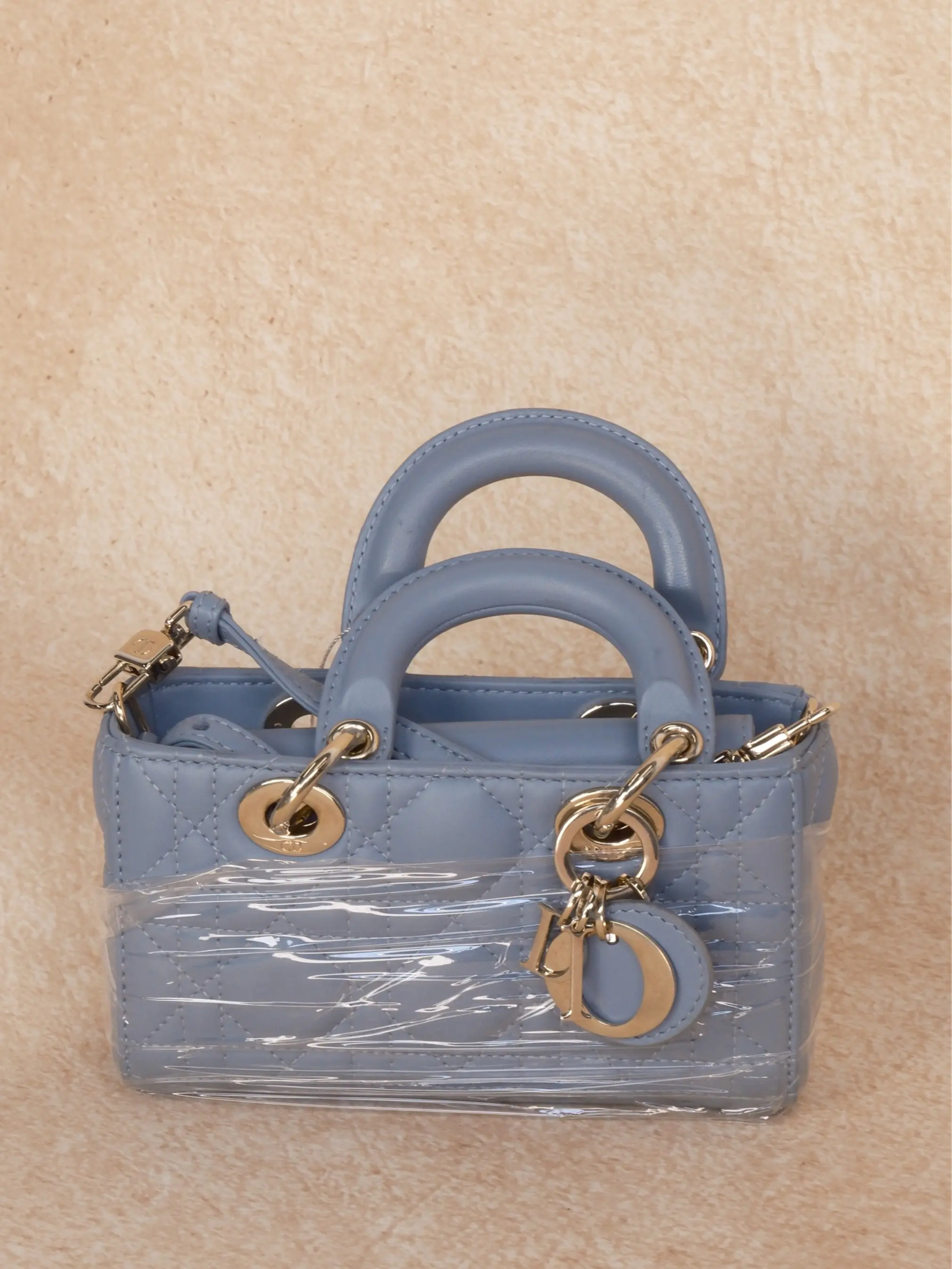Pre-owned Dior Lambskin Cannage Small Lady D Joy Light Blue