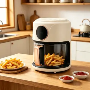 CNCEST 3.8QT Air Fryer, 1200W Rapid Heating, 360° View Window, 8 1-Touch Presets, Easy Clean Glass Basket for Family Meals