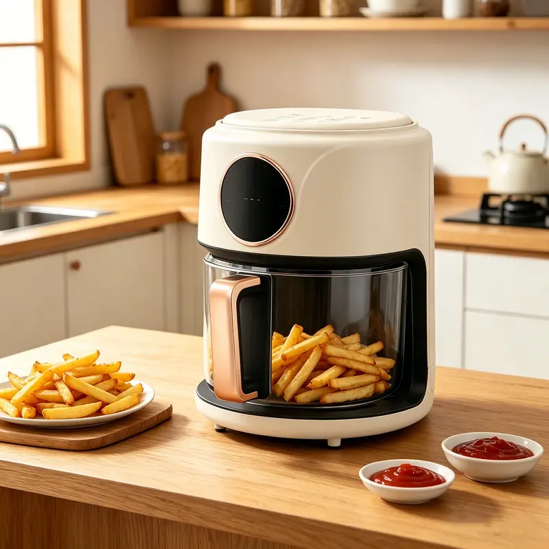 CNCEST 3.8qt Cap. Countertop Air Fryer with Basket - 1200W Power Kitchen Appliance, 360° View Window, 8 1-Touch Presets, Easy-Clean Glass Basket, Adjustable Temperature 80–200℃, Programmable Labor-Saving Fryer for Family Meals